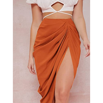 WDIRARA Women's Beautiful Split Front Midi Skirt Orange