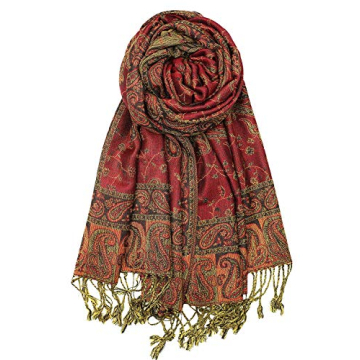 Reversible Paisley Pashmina Shawl Wrap - Burgundy