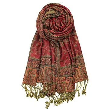 Reversible Paisley Pashmina Shawl Wrap - Burgundy