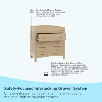 Graco Noah 3 Drawer Chest with Changing Topper (Driftwood) - GREENGUARD Gold Certified, Dresser for Nursery, 3 Drawer Dresser, Kids Dresser, Nursery Dresser Drawer Organizer, Chest of Drawers