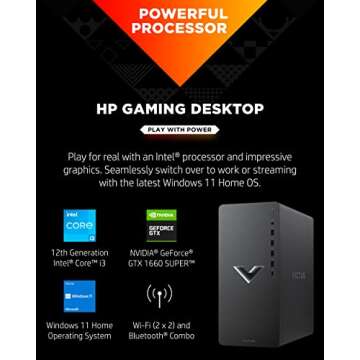 HP Victus 15L Gaming Desktop PC Bundle, Intel i3, NVIDIA GTX 1660 SUPER, 8GB RAM, 256GB SSD, Windows...