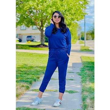 PRETTYGARDEN Women's Fall 2 Piece Lounge Outfit Long Sleeve Crewneck Pullover Tops High Waisted Pants Set Tracksuit (Blue,X-Large)