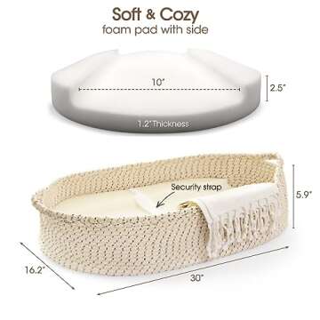 J&Joo Baby Changing Basket - Wipeable & Waterproof Pad Cover, Portable, Changing Table Topper, Changing Pad for Dresser, Cotton Rope Baby Basket, Changing Mat, Gift for Baby Shower