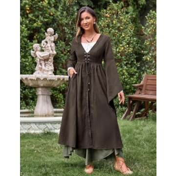 Scarlet Darkness Medieval Dress for Women Bell Sleeve Renaissance Flowy Long Costume Dress Grey S