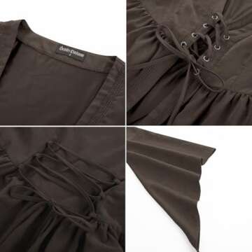 Scarlet Darkness Medieval Dress for Women Bell Sleeve Renaissance Flowy Long Costume Dress Grey S