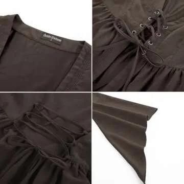 Scarlet Darkness Medieval Dress for Women Bell Sleeve Renaissance Flowy Long Costume Dress Grey S