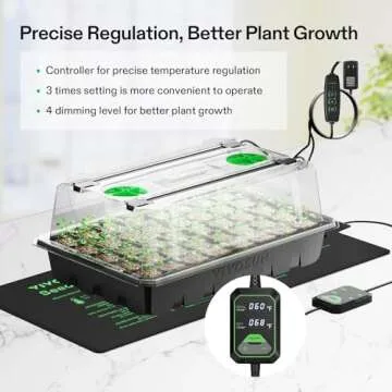 VIVOSUN 1-Pack 40-Cell Seed Starter Trays with 1 Set of LED Lights and 10"x20.75" Seedling Heat Mat,...