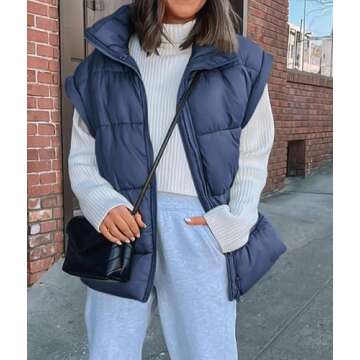 PRETTYGARDEN Women's Puffer Vest Fall Casual Stand Collar Lightweight Sleeveless Zip Up Padded Jacke...