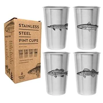 Freshwater Fish Stainless Steel Pint Glass Set for Outdoor Fun