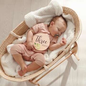 Beautiful Baby Monthly Milestone Cards - The Perfect Newborn Photography Props to Document Your Baby´s Growth - 10 Reversible Wooden Circles/Discs incl. Announcement & Hello World Sign