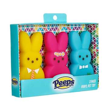 Peeps for Pets 3 Piece Dress-Up Bunnies Vinyl Dog Toys Yellow, Pink, Blue 4 inch Plastic Squeaky Dog...