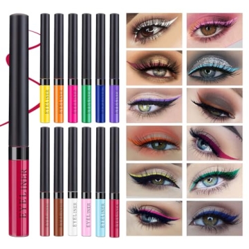 Spdoo Colored Liquid Eyeliners 12 Colors Colorful Liquid Eyeliner Set, Matte Colorful Eye Liner Liqu...