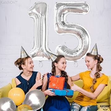 Stunning 40-Inch Silver 15 Birthday Balloon for Celebrations