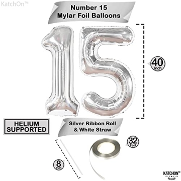 Stunning 40-Inch Silver 15 Birthday Balloon for Celebrations