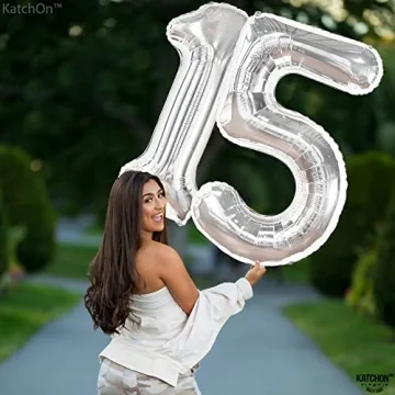Stunning 40-Inch Silver 15 Birthday Balloon for Celebrations