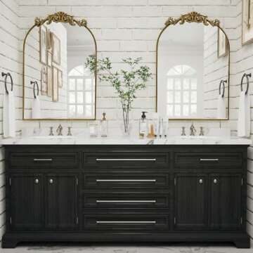 PAIHOME 24x36 Inch Gold Vintage Mirror for Bathroom, Ornate Oil Rubbed Gold Arched Wall Mirror Decor Big Mirror for Foyer Living Room Modern Hanging or Leaning, Metal Frame