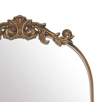 PAIHOME 24x36 Inch Gold Vintage Mirror for Bathroom, Ornate Oil Rubbed Gold Arched Wall Mirror Decor Big Mirror for Foyer Living Room Modern Hanging or Leaning, Metal Frame