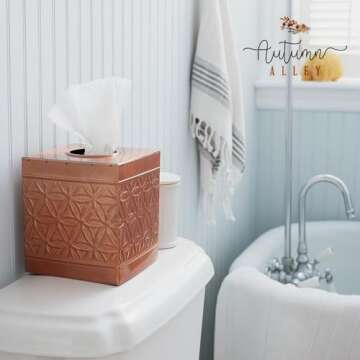 Autumn Alley Copper Tissue Box Cover Square, Copper Bathroom Accessories, Metal Tissue Holders for B...