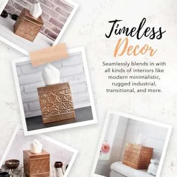 Autumn Alley Copper Tissue Box Cover Square, Copper Bathroom Accessories, Metal Tissue Holders for Bathrooms, Bedroom, Kitchen, Embossed Pattern, Modern Tissue Holders Decorative, Rustic, Copper