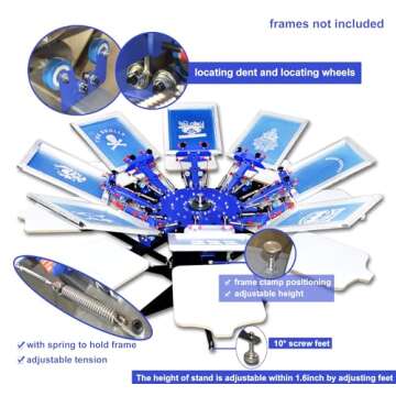 Screen Printing Kit Press 8 Color Silk Screen Printing Machine Screen Printing Press 8 Color 8 Station Double Spring T-Shirt Press DIY