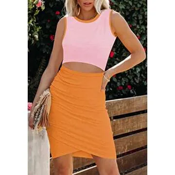Pink Queen Summer Dress for Women Casual Bodycon Cutout Sleeveless Club Party Mini Short Dresses Orange S