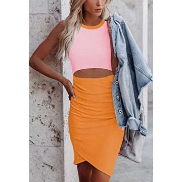 Pink Queen Summer Dress for Women Casual Bodycon Cutout Sleeveless Club Party Mini Short Dresses Orange S