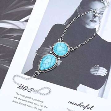 Victray Boho Hand Chains Bracelets Turquoise Finger Rings Stylish Fashion Hand Accessories Jewelry for Women and Girls