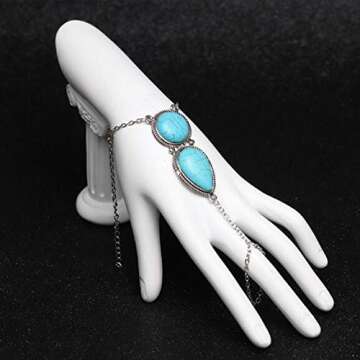 Victray Boho Hand Chains Bracelets Turquoise Finger Rings Stylish Fashion Hand Accessories Jewelry for Women and Girls