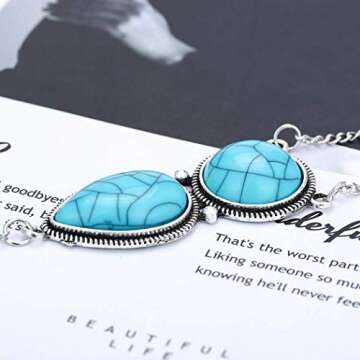 Victray Boho Hand Chains Bracelets Turquoise Finger Rings Stylish Fashion Hand Accessories Jewelry for Women and Girls