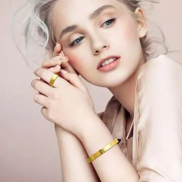 Stunning 18K Gold Plated Friendship Love Bracelet with Ring Jewelry Set for Women