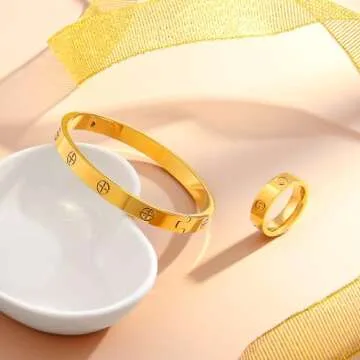 Elegant 18K Gold Plated Love Bracelet and Ring Set
