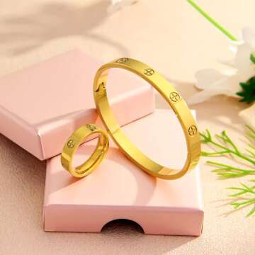 Elegant 18K Gold Plated Love Bracelet and Ring Set