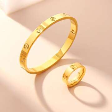 Elegant 18K Gold Plated Love Bracelet and Ring Set