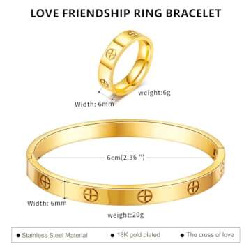 Elegant 18K Gold Plated Love Bracelet and Ring Set