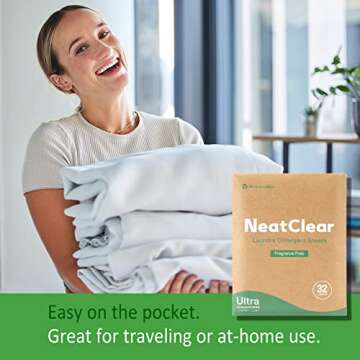 NeatClear Laundry Detergent Sheets - Travel Size - Fragrance Free 32 Strips (32 Loads) - Concentrate...