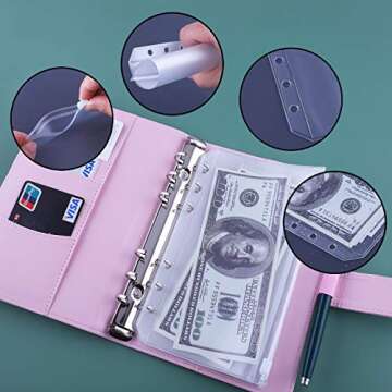 Antner A6 Budget Binder with Zipper Cash Envelopes for Money Organizer & Budgeting, PU Leather Budge...
