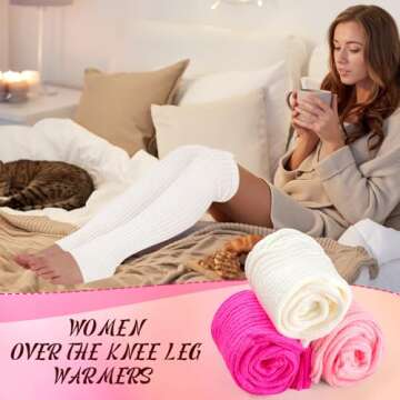 SATINIOR 3 Pairs Long Stirrup Yoga Leg Warmers 24 Inch over the Knee Ribbed Knit Leg Warmer for Wome...