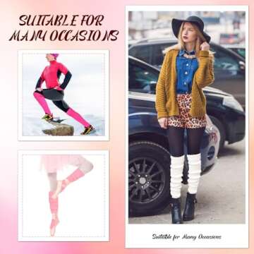 SATINIOR 3 Pairs Long Stirrup Yoga Leg Warmers 24 Inch over the Knee Ribbed Knit Leg Warmer for Women 80s Party Dance Sports (Pink,Rose Red,White)