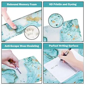 ARTSO Large Gaming Mouse Pad, Keyboard Wrist Rest Pad & Wrist Support Mousepad Set, Stitched Edge, Extended, Non-Slip Base, Memory Foam Desk Mat 4pcs for Office & Home, Teal Turqoise Marble