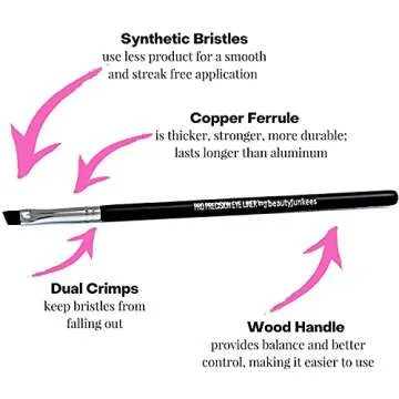 Thin Eyeliner Brush Winged Liner Brush - Beauty Junkees Precision Eyeliner Brush, Tightline Angled Eye Liner Brush for Eyes Makeup Applicator, Liquid, Cream, Powder, Cake, Eyebrow Cosmetics, Synthetic