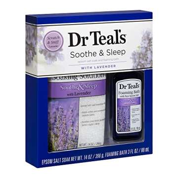 Dr Teal's Lavender Epsom Salt & Foaming Bath Oil Sampler Gift Set 2022 - Give The Gift of Relaxation & Peaceful Slumber! - 14 oz Bag of Lavender Bath Salts & 3 oz Bottle of Lavender Foaming Bath Oil