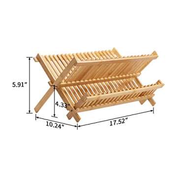 ARTALL 2-Tier Collapsible Drying Dish Rack, Bamboo Folding Plate Dish Drainer, Solid Plate Holder for Kitchen Utensils