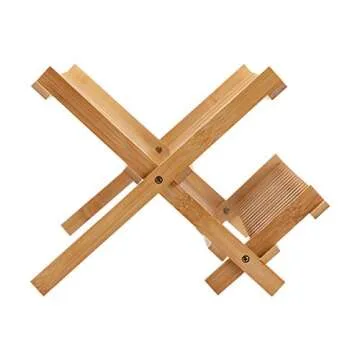 ARTALL 2-Tier Collapsible Drying Dish Rack, Bamboo Folding Plate Dish Drainer, Solid Plate Holder for Kitchen Utensils