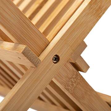 ARTALL 2-Tier Collapsible Drying Dish Rack, Bamboo Folding Plate Dish Drainer, Solid Plate Holder for Kitchen Utensils