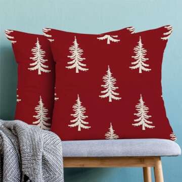 CXMEIFLY Christmas Pillow Covers 20x20 Inch Set of 2 Red Cream Christmas Tree Decor Throw Pillows Wi...