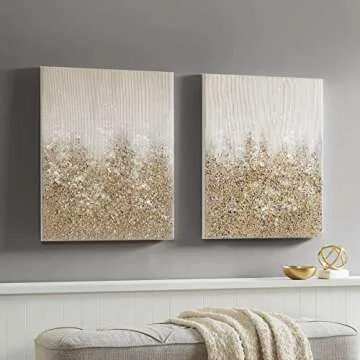 Madison Park Golden Glimmer 100% Hand Brush Embellished Canvas, 2 Piece Set, Each 22" W x 28" H x 1.5" D, Gold, Living Room