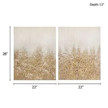 Madison Park Golden Glimmer 100% Hand Brush Embellished Canvas, 2 Piece Set, Each 22" W x 28" H x 1.5" D, Gold, Living Room
