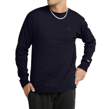 Champion Classic Long Sleeve T-Shirt for Men - Soft Comfort, Black