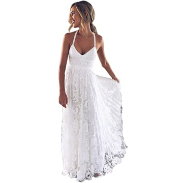 Stylish Spaghetti Strap Halter Lace Wedding Dress for Beach Brides Size 16