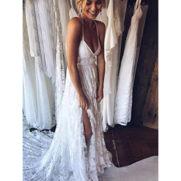 Spaghetti Strap Lace Wedding Dress by Homdor - Elegant & Affordable